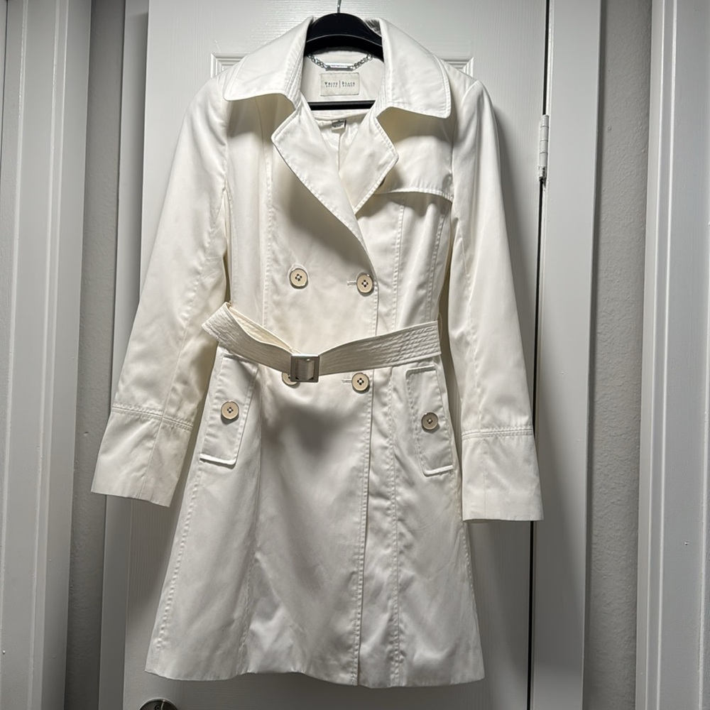 White House Black Market Cream Double-Breasted Trench Coat - Picture 4 of 7